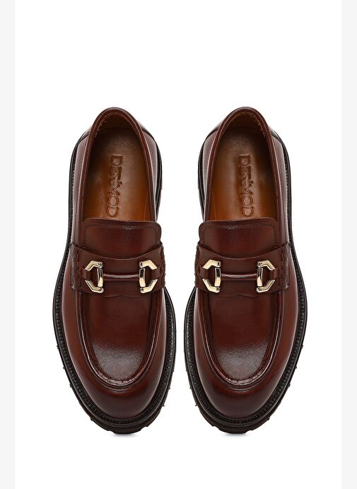 Erkek Kahverengi Tokalı Kalın Tabanlı Deri Loafer 25WFD740018 - Görsel 8