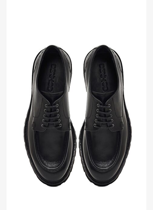 Erkek Siyah Bağcıklı Kalın Tabanlı Deri Casual Ayakkabı 25WFD740518 - Görsel 8