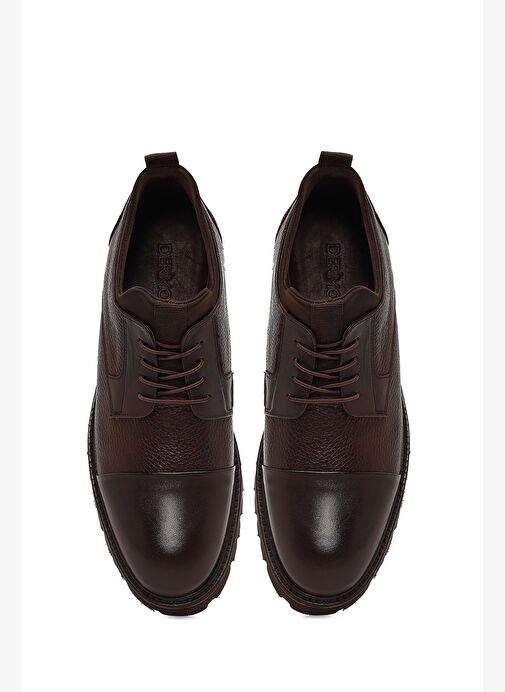 Erkek Kahverengi Bağcıklı Kalın Tabanlı Deri Casual Ayakkabı 25WFD750614 - Görsel 8