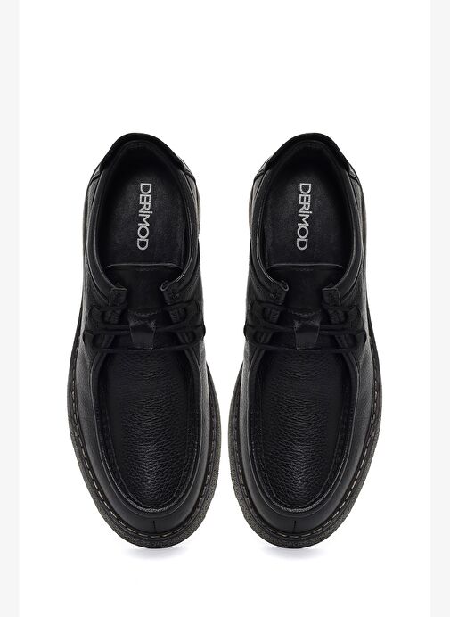 Erkek Siyah Bağcıklı Kalın Tabanlı Deri Casual Ayakkabı 25WFD7514FT - Görsel 8
