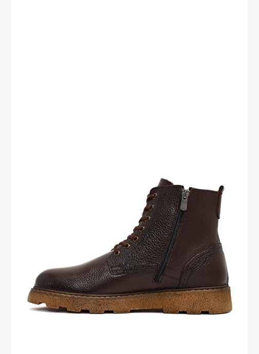 Erkek Kahverengi Fermuarlı Kalın Tabanlı Deri Bot 25WFD7517FT - Görsel 3