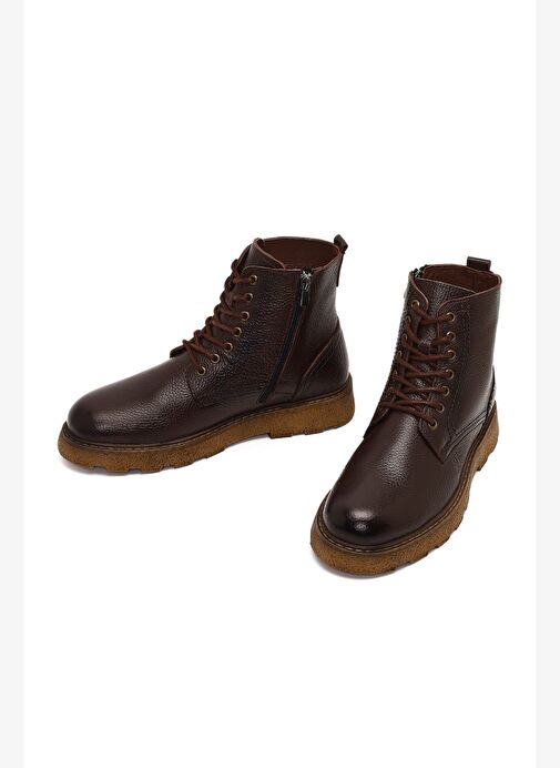 Erkek Kahverengi Fermuarlı Kalın Tabanlı Deri Bot 25WFD7517FT - Görsel 4