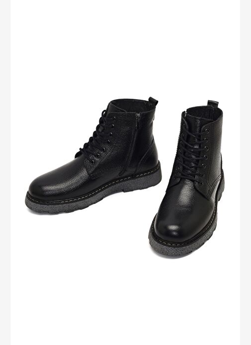 Erkek Siyah Fermuarlı Kalın Tabanlı Deri Bot 25WFD7517FT - Görsel 4