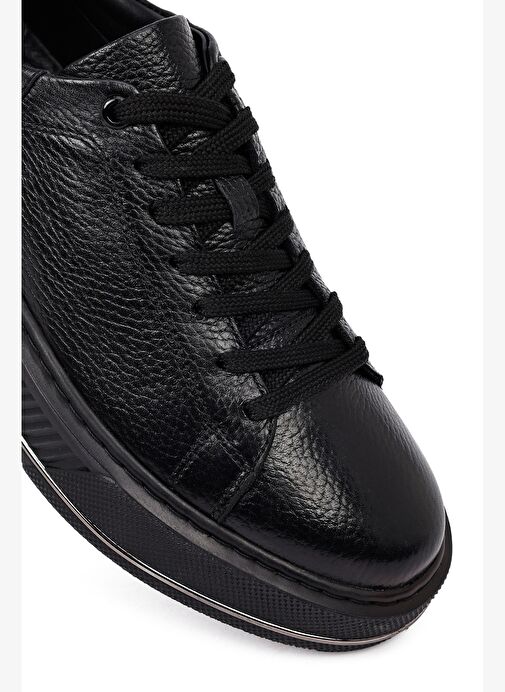 Erkek Siyah Bağcıklı Kalın Tabanlı Deri Sneaker 25WFD7601FT - Görsel 9