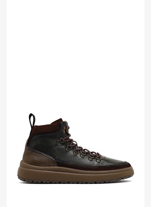 Erkek Yeşil Bağcıklı Kalın Tabanlı Deri Spor Bot 25WFD795014 - Görsel 2