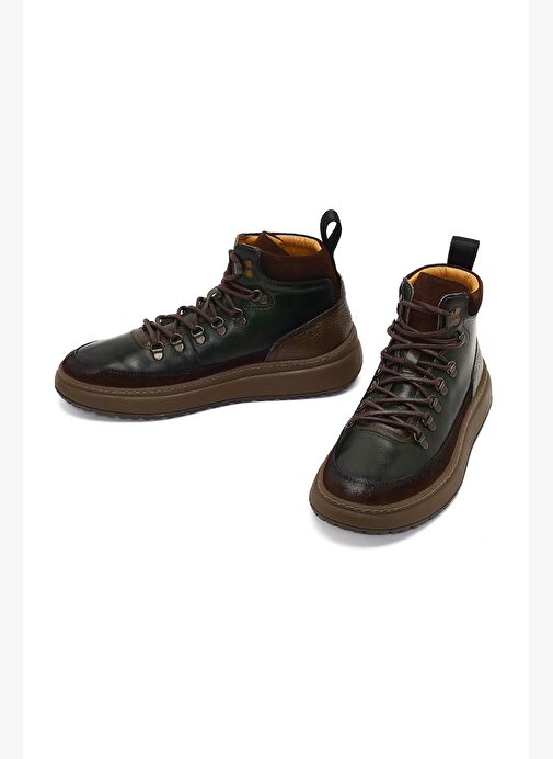 Erkek Yeşil Bağcıklı Kalın Tabanlı Deri Spor Bot 25WFD795014 - Görsel 4