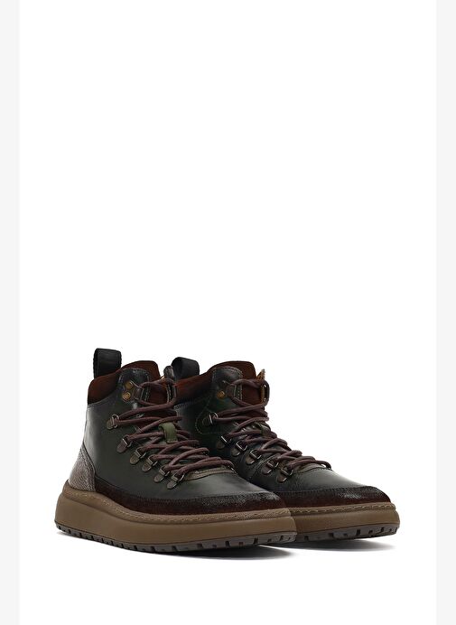 Erkek Yeşil Bağcıklı Kalın Tabanlı Deri Spor Bot 25WFD795014 - Görsel 5