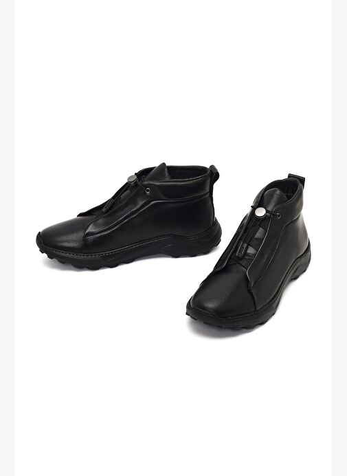 Erkek Siyah Bağcıklı Kalın Tabanlı Deri Casual Bot 25WFD795118 - Görsel 4