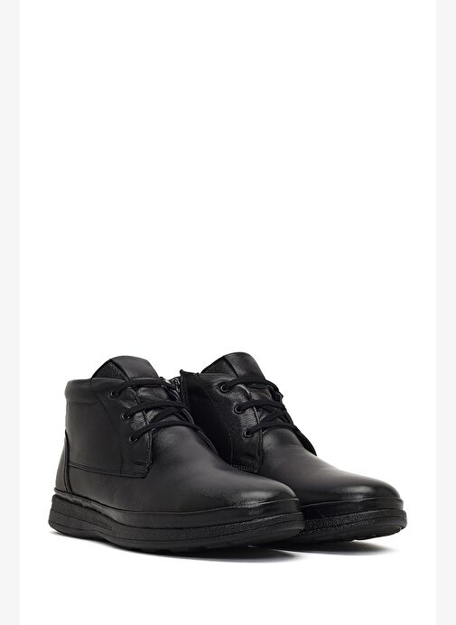 Erkek Siyah Bağcıklı Fermuarlı Deri Casual Bot 25WFD815218 - Görsel 5