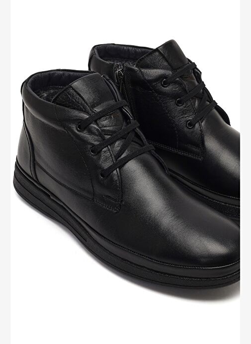 Erkek Siyah Bağcıklı Fermuarlı Deri Casual Bot 25WFD815218 - Görsel 9
