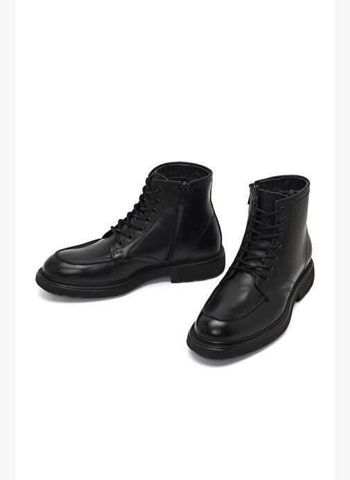 Erkek Siyah Bağcıklı Fermuarlı Deri Casual Bot 25WFD8201FT - Görsel 4