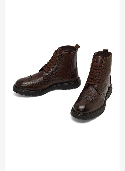 Erkek Kahverengi Fermuarlı Deri Bot 25WFD8202FT - Görsel 4