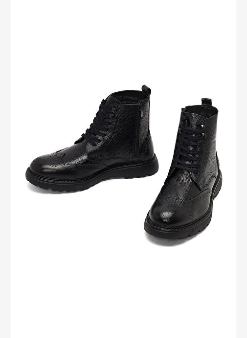 Erkek Siyah Fermuarlı Deri Bot 25WFD8202FT - Görsel 4