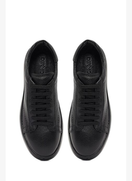 Erkek Siyah Bağcıklı Kalın Tabanlı Deri Sneaker 25WFD8240FT - Görsel 8