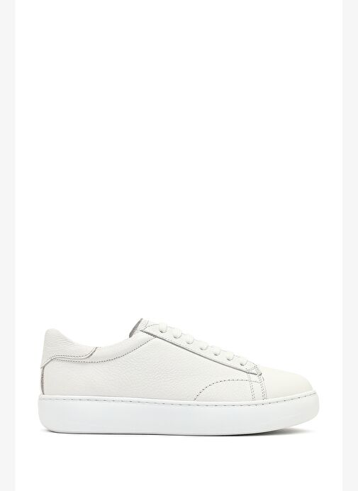 Erkek Beyaz Bağcıklı Kalın Tabanlı Deri Sneaker 25WFD8240FT - Görsel 2