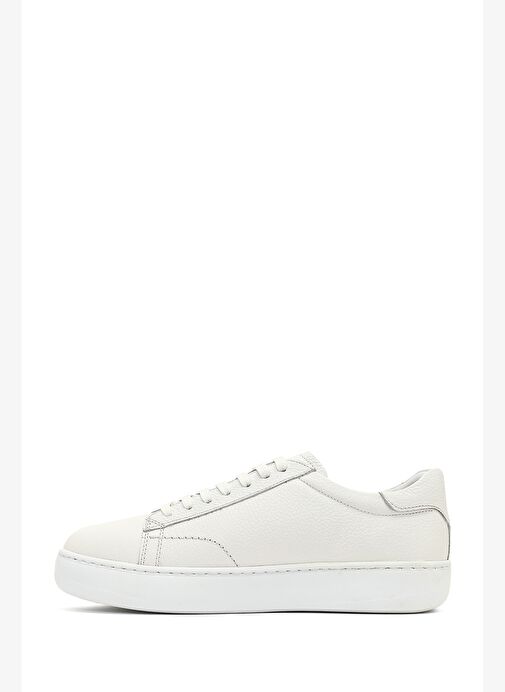 Erkek Beyaz Bağcıklı Kalın Tabanlı Deri Sneaker 25WFD8240FT - Görsel 3