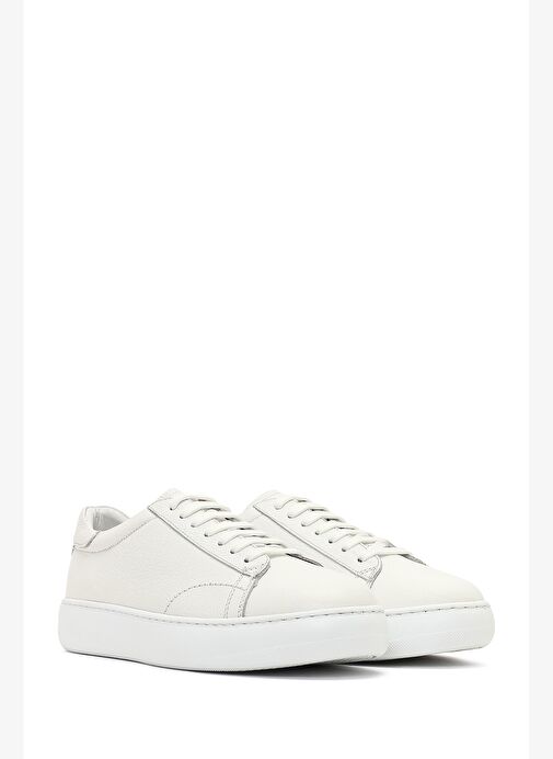 Erkek Beyaz Bağcıklı Kalın Tabanlı Deri Sneaker 25WFD8240FT - Görsel 4