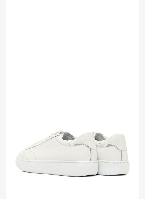Erkek Beyaz Bağcıklı Kalın Tabanlı Deri Sneaker 25WFD8240FT - Görsel 6