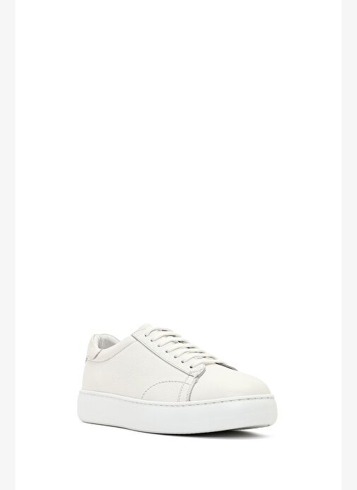 Erkek Beyaz Bağcıklı Kalın Tabanlı Deri Sneaker 25WFD8240FT - Görsel 7