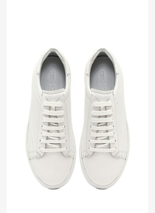 Erkek Beyaz Bağcıklı Kalın Tabanlı Deri Sneaker 25WFD8240FT - Görsel 8