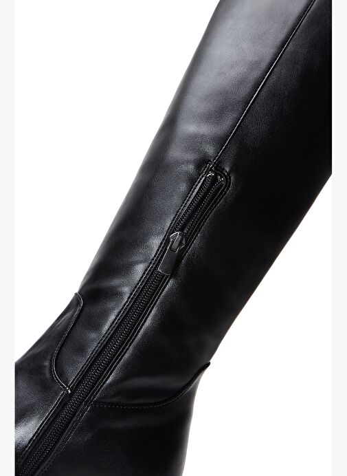 Kadın Siyah Fermuarlı Kalın Topuklu Çizme 25WFE250718 - Görsel 9