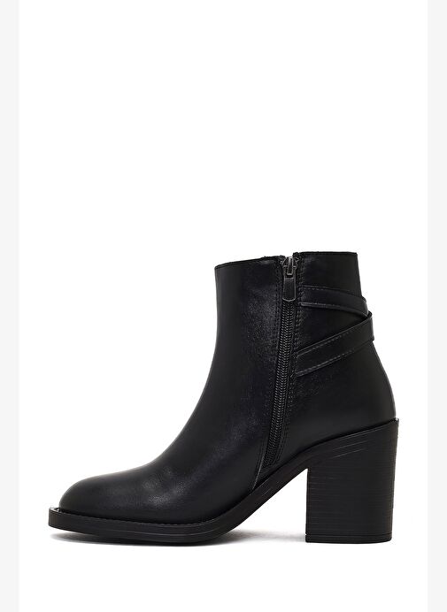 Kadın Siyah Fermuarlı Kalın Topuklu Bot 25WFE251418 - Görsel 5