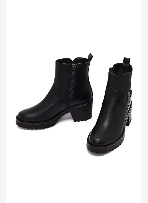 Kadın Siyah Fermuarlı Kalın Topuklu Bot 25WFE251518 - Görsel 4