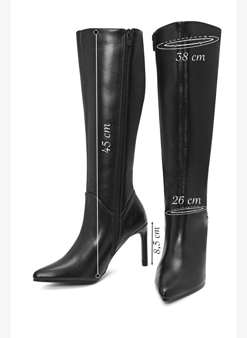 Kadın Siyah Fermuarlı İnce Topuklu Çizme 25WFE401118 - Görsel 3