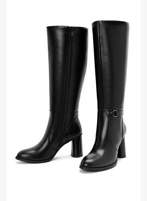 Kadın Siyah Fermuarlı Kalın Topuklu Çizme 25WFE401218 - Görsel 4