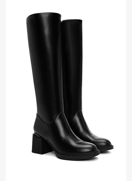 Kadın Siyah Fermuarlı Kalın Topuklu Çizme 25WFE401318 - Görsel 6