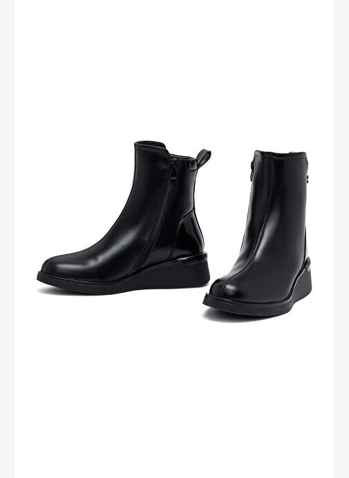 Kadın Siyah Fermuarlı Dolgu Topuklu Bot 25WFE401714 - Görsel 4