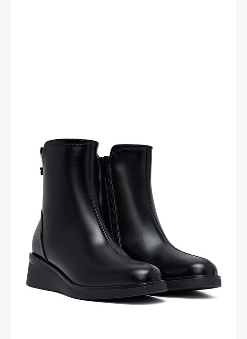 Kadın Siyah Fermuarlı Dolgu Topuklu Bot 25WFE401714 - Görsel 5