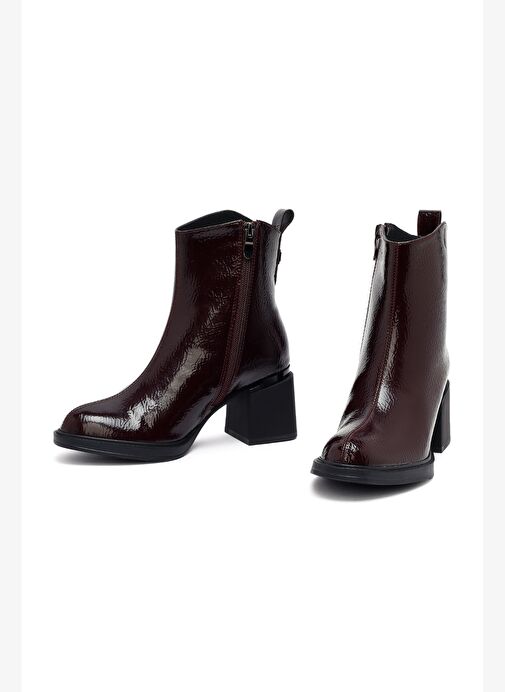 Kadın Bordo Fermuarlı Kalın Topuklu Bot 25WFE401816 - Görsel 4