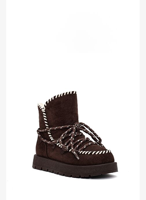 Kadın Kahverengi Bağcıklı Kalın Tabanlı Süet Teddy Bot 25WFE402210 - Görsel 8