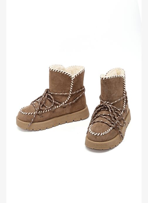 Kadın Vizon Bağcıklı Kalın Tabanlı Süet Teddy Bot 25WFE402210 - Görsel 4