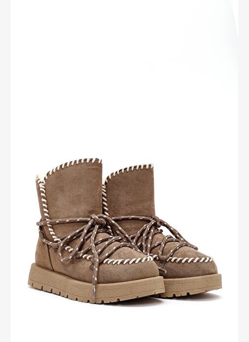 Kadın Vizon Bağcıklı Kalın Tabanlı Süet Teddy Bot 25WFE402210 - Görsel 5