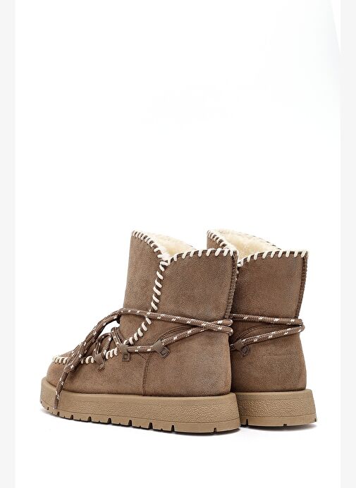 Kadın Vizon Bağcıklı Kalın Tabanlı Süet Teddy Bot 25WFE402210 - Görsel 7