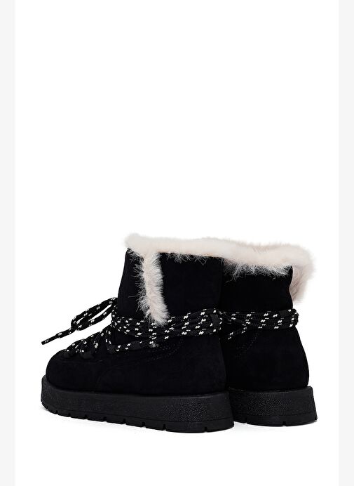 Kadın Siyah Bağcıklı Kalın Tabanlı Süet Teddy Bot 25WFE402310 - Görsel 7