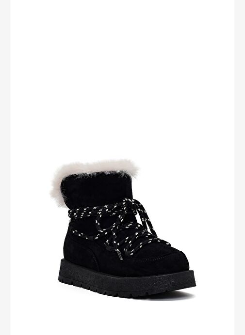 Kadın Siyah Bağcıklı Kalın Tabanlı Süet Teddy Bot 25WFE402310 - Görsel 8