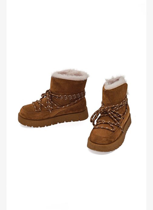 Kadın Taba Bağcıklı Kalın Tabanlı Süet Teddy Bot 25WFE402310 - Görsel 4