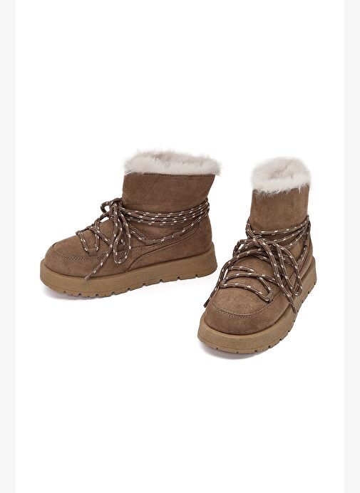 Kadın Vizon Bağcıklı Kalın Tabanlı Süet Teddy Bot 25WFE402310 - Görsel 4