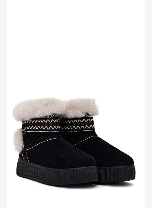 Kadın Siyah Kalın Tabanlı Süet Teddy Bot 25WFE402410 - Görsel 5