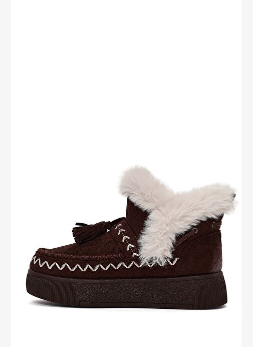 Kadın Kahverengi Kalın Tabanlı Püsküllü Süet Teddy Bot 25WFE402510 - Görsel 3