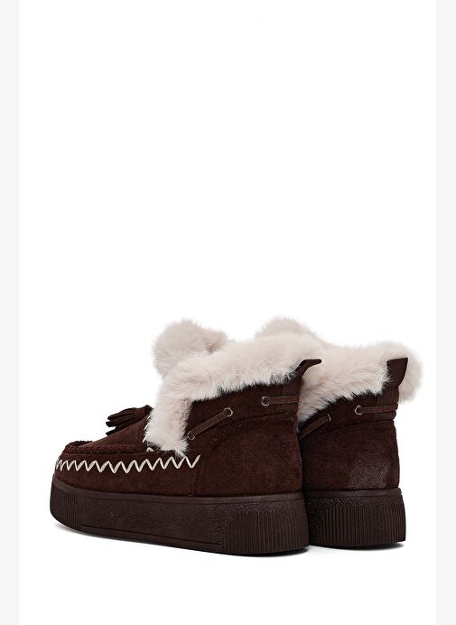 Kadın Kahverengi Kalın Tabanlı Püsküllü Süet Teddy Bot 25WFE402510 - Görsel 7