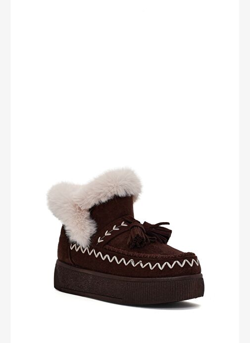 Kadın Kahverengi Kalın Tabanlı Püsküllü Süet Teddy Bot 25WFE402510 - Görsel 8