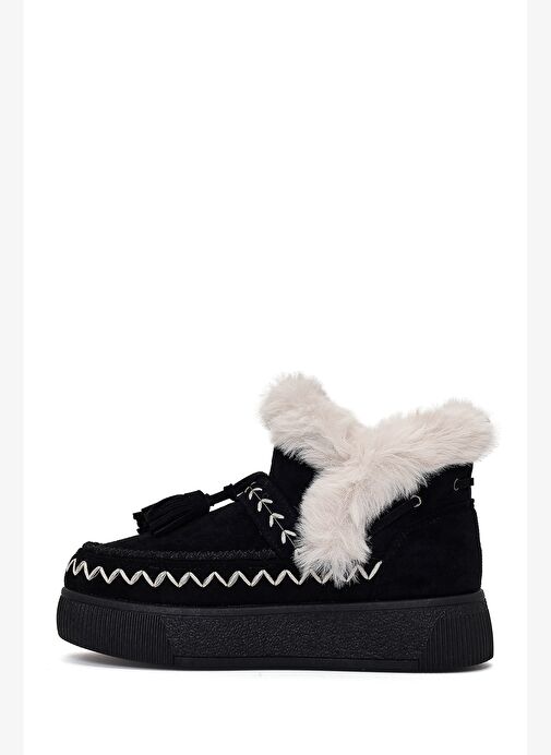 Kadın Siyah Kalın Tabanlı Püsküllü Süet Teddy Bot 25WFE402510 - Görsel 3