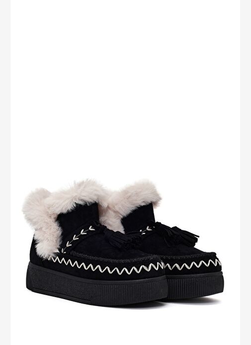 Kadın Siyah Kalın Tabanlı Püsküllü Süet Teddy Bot 25WFE402510 - Görsel 5