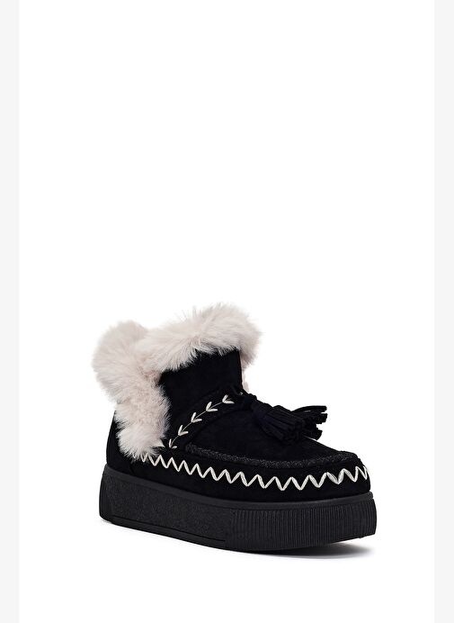 Kadın Siyah Kalın Tabanlı Püsküllü Süet Teddy Bot 25WFE402510 - Görsel 8