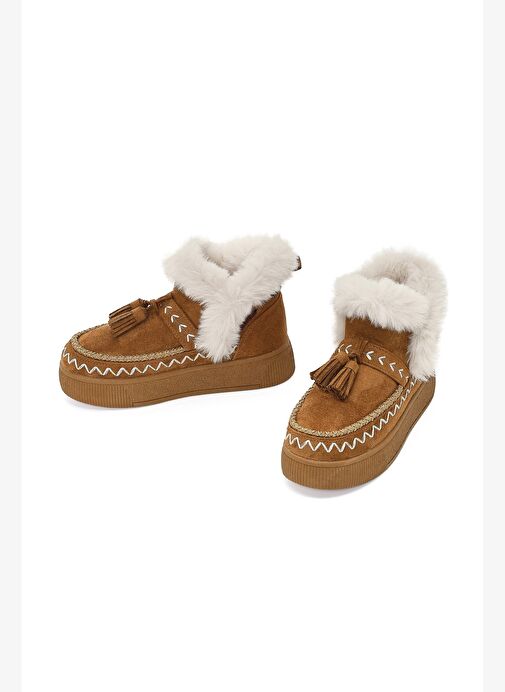 Kadın Taba Kalın Tabanlı Püsküllü Süet Teddy Bot 25WFE402510 - Görsel 4