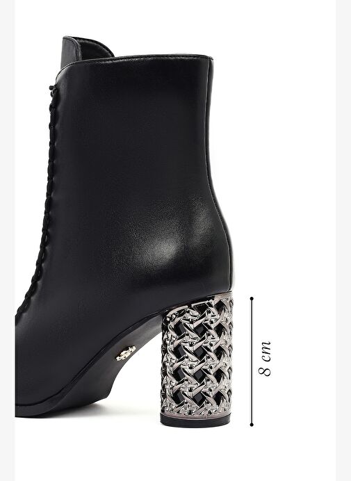 Kadın Siyah Bağcıklı Fermuarlı Kalın Topuklu Bot 25WFE481218 - Görsel 3